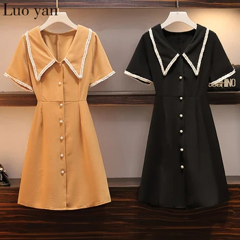 

Summer New Doll Collar Sundress Loose Dresses 2020 4XL Plus Size Elegant Women Solid Beading Mini Dresses Bodycon Party Vestido