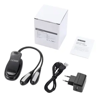 

8 LED Book Light Double Pole Clip On Music Stand Light Rechargeable Dimmable Adjustable Neck Built-in 1000mAh Battery