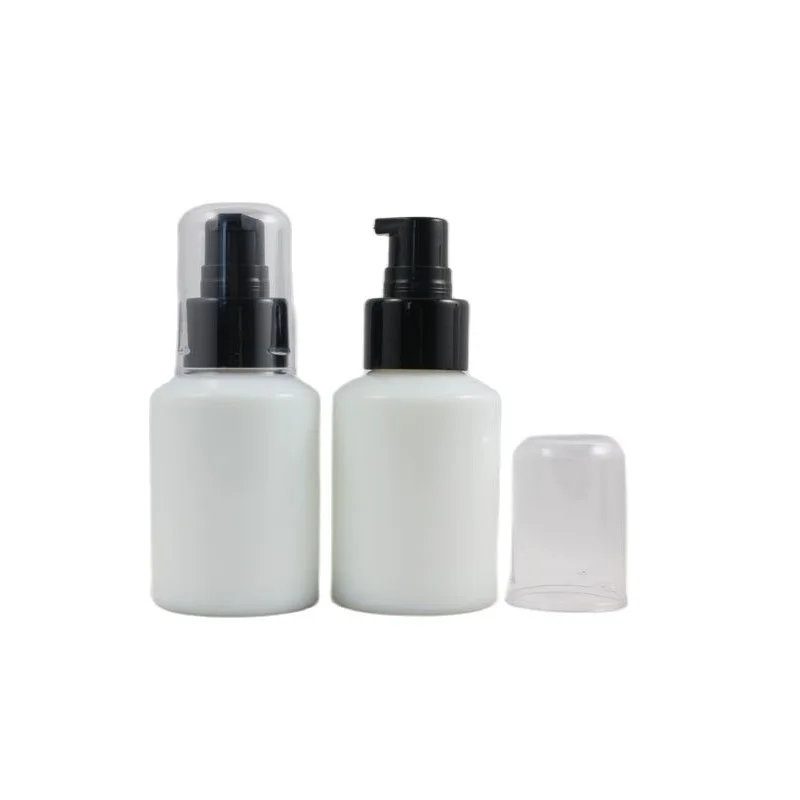 

60ML 10pcs/lot Empty Elegant Glass Spray Bottle, White Top Grade Lotion Pump Bottle, DIY Glass Emulsion Container, Makeup Tool