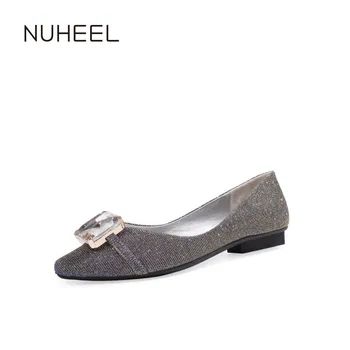 

NUHEEL women's shoes spring new fashion sequin rhinestone pumps shallow mouth low heel wild shoes women обувь женская