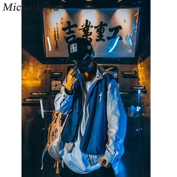 

michalkova Japanese Harajuku Ninja Tactical Vest Jacket fake two suits Hooded Coat hip hop goods Street men's top man / woman