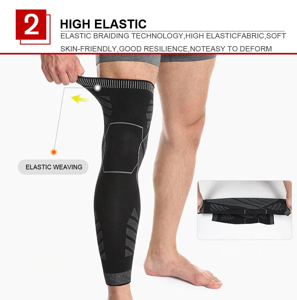 1pcs Long Knee Protector Elastic Knee Support Brace for Running, Basketball, Volleyball, Football,Cycling Knee Pads