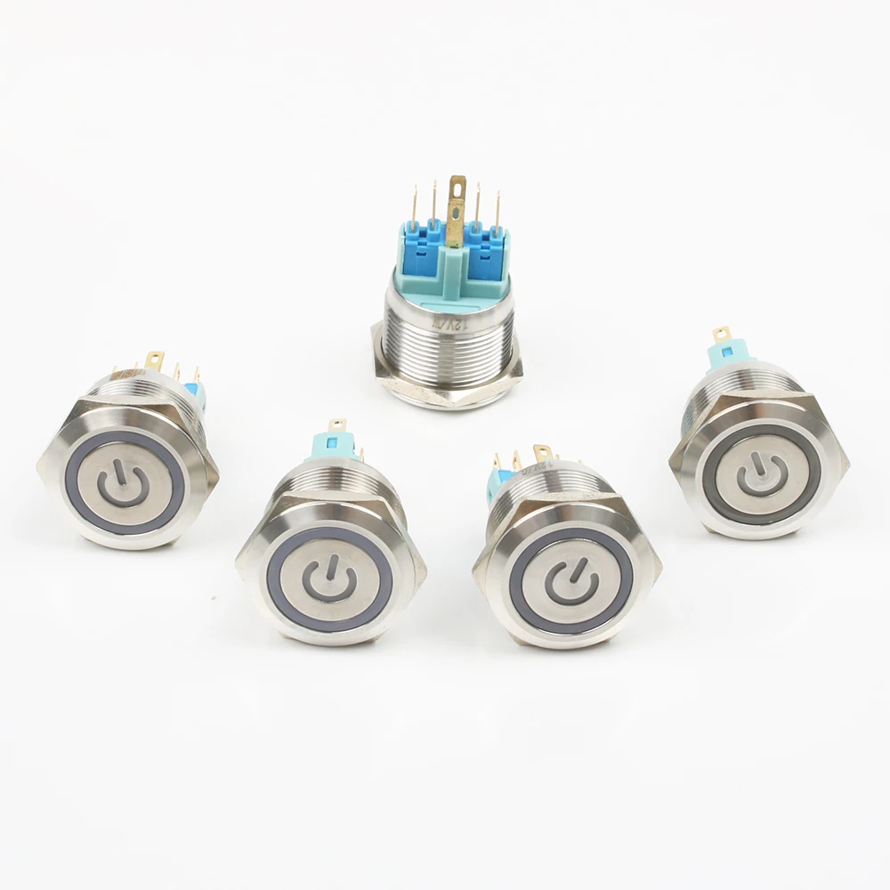 Латунный кнопочный выключатель питания 22 мм с кнопкой блокировки освещения 6