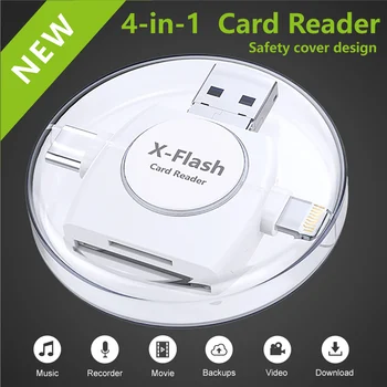 

4-in-1 Micro SD SD TF Card Reader USB to Lightning Card Reader Adapter Charging Cable For iPhone 5 6 7 8 Plus X iPad Air