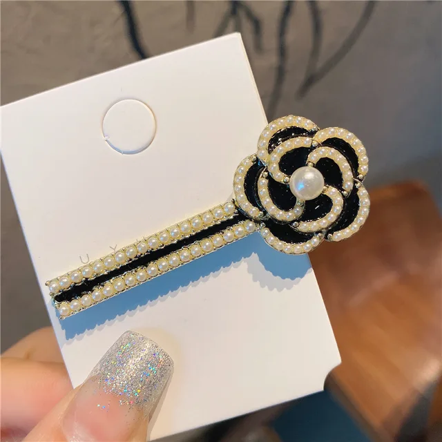 Adult Women Camellia Pearl Barrettes Hairpins Hair Clips Fashion Korean Lady Girl Head Wear Accessories-AS-W20 Maroon