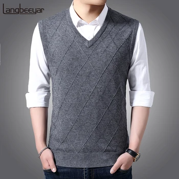 

Fashion Brand Sweaters Mens Pullover Jumpers Knitred Vest Sleeveless Autumn V Neck Slim Fit Korean Style Casual Men Clothes