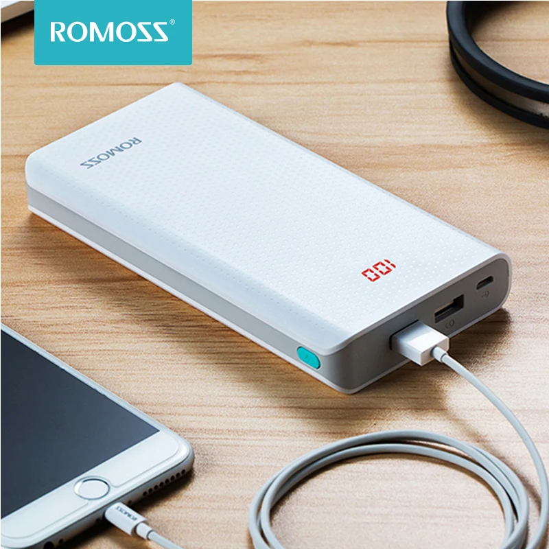 Внешний аккумулятор ROMOSS Sense 6 ёмкость 20000мАч 2 выходных порта USB LED дисплей
