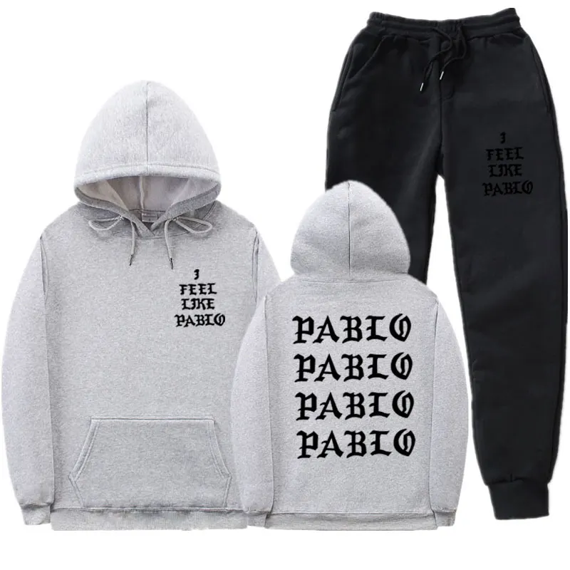 Light gray MK114 I Feel Like Paul Pablo Kanye West, толстовка, костюм,, осень и зима, с капюшоном, толстая, для мужчин и женщин, с капюшоном, спортивная одежда, комплект из 2 предметов - Цвет: Light gray MK114