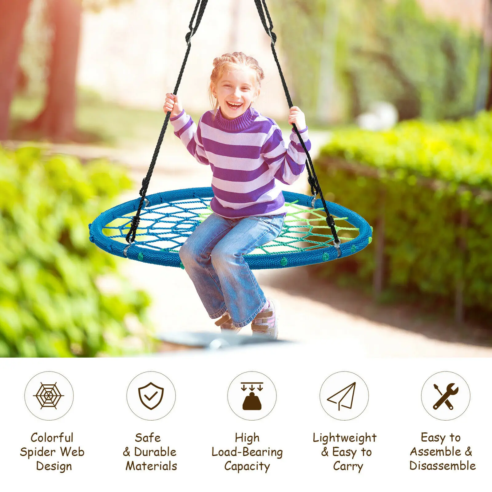 40'' Spider Web Tree Swing Kids Outdoor Play Set w/ Adjustable Ropes Gift 3