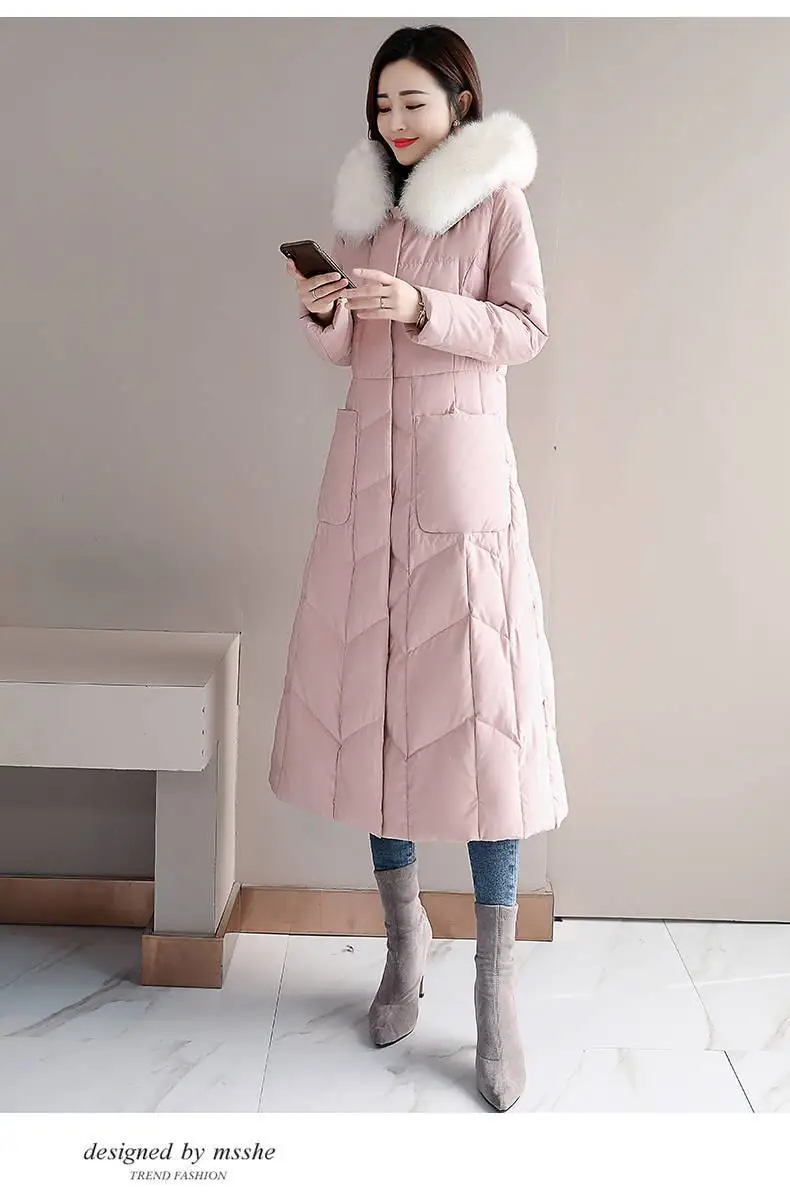 Winter Women New Fashion Cotton Padded Coat Female Faux Fur Collar Slim X-Long Wadded Jacket Cotton Puffer Long Parkas Z19