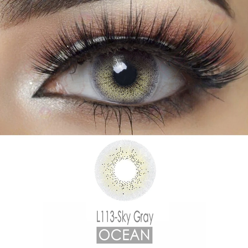 Серые контактные линзы 14,2 мм - Цвет: L113-Sky Gray