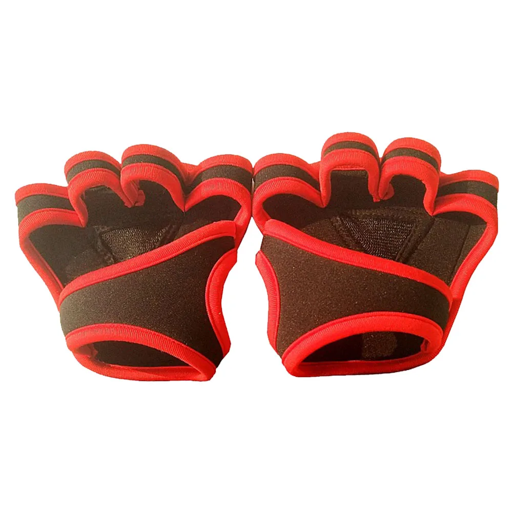 Men Women Soft Training Protective Non Slip Four Fingers Weight Lifting Fitness Gloves Sports Gym Prevent Calluses Exercise - Цвет: Красный