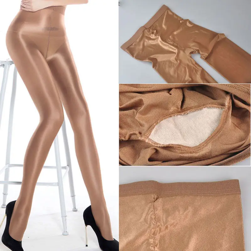 70D Women Plus Size Stretch Tights Sexy Oil Shiny Glitter Pantyhose Yarns glossy Brown Stockings Dance Fitness opaque Hose | Женская