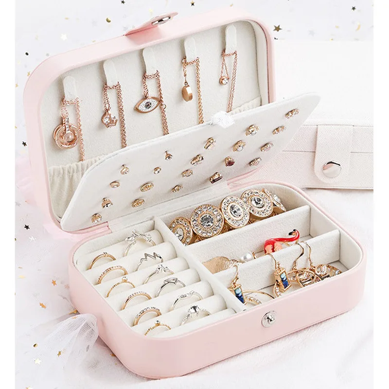 

Protable Leather Storage Box Korean Style Earring Ring Plate Jewelry Box Multi-function Necklace Simple Girl Plate Organizer Box