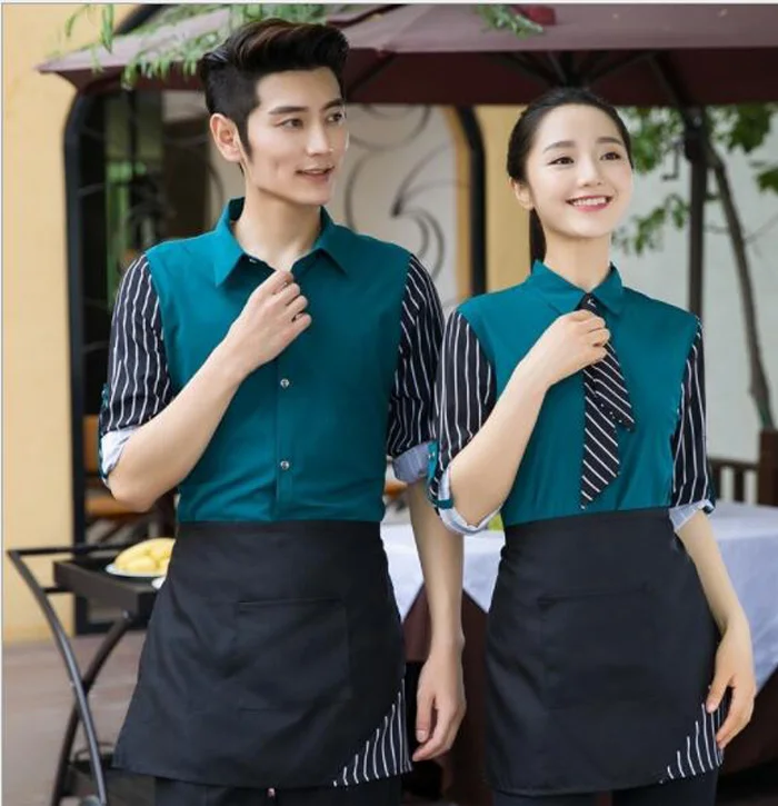 Hotel Waiter Uniform Autumn Winter Cafe Waitress Uniform Short Sleeve Teahouse Overalls Catering Chef Uniform Work Jacket
