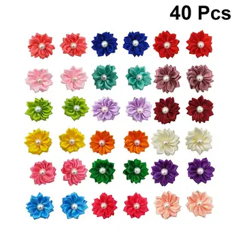 

40pcs Beautiful Flower Pet Headdress Petal Pearl Dog Hairpin Creative Pet Hair Tie (Mixed Color)