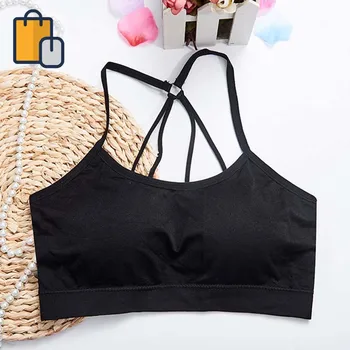 

Casual Women Cotton Blend Bra No Steel Ring Thicken Cross Straps Solid Color Sports Bra