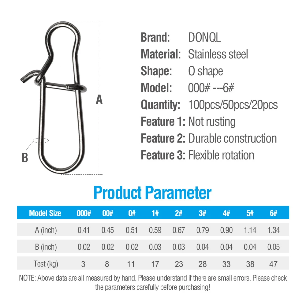 DONQL 20/50/100 шт Нержавеющая сталь Рыбалка снимки коннектор безопасности защелки рыболовный крючок линия быстрая защелка Замковая поворотный прочный разъем