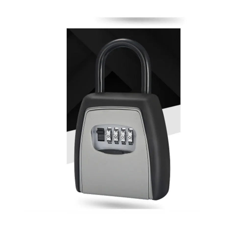 

Password Key Box Grey Four-Digit Password Lock Padlock Type Free Installation Padlock Key Lock Box Key Storage Lock Box