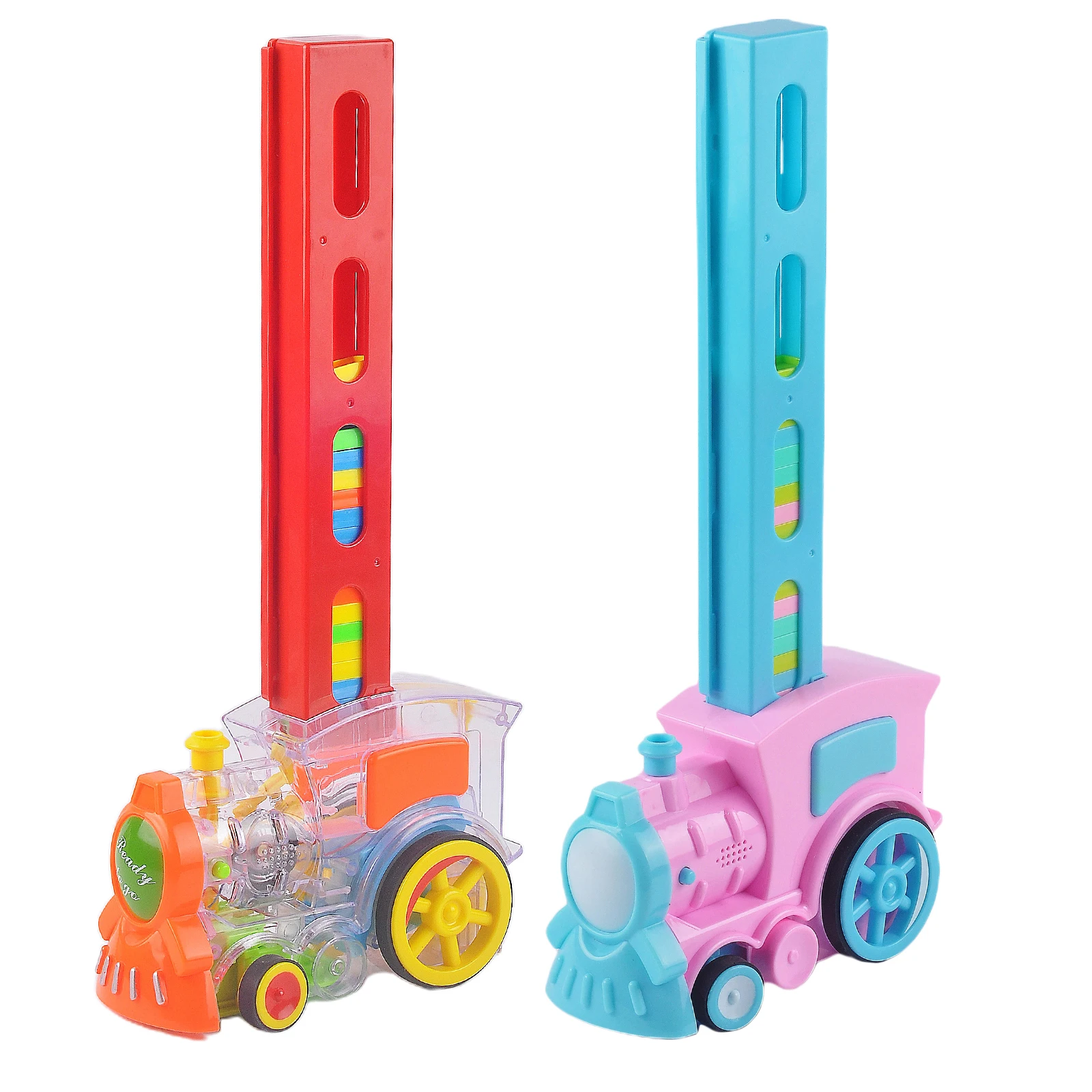 60pcs Domino Blocks Electric Train  Car Rally Toy Set Train Model Colorful Dominoes Blocks Game Toys Set Gift for Boys Girls