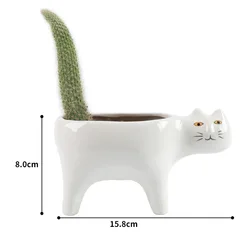 Charming Cat Ceramic Planter - Adorable Succulent and Flower Container (White)