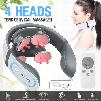 

USB Neck Massager Magnetic-Pulse Wireless Intelligent 3D 4-head Massage Neck Cervical Massager Rechargeable 5 Modes 20 Gears