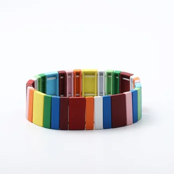 

Fashion Colorful Painted Bracelet Rainbow Enamel Tile Bracelet Women Friendship Weave Charm Bracelet Unisex Jewelry Gifts
