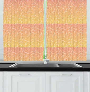 

Salmon Peach Footprints The Sand Kitchen Curtains Numerous Repetitive Achromatic Feet Drawings Orangy Backdrop Window Drapes