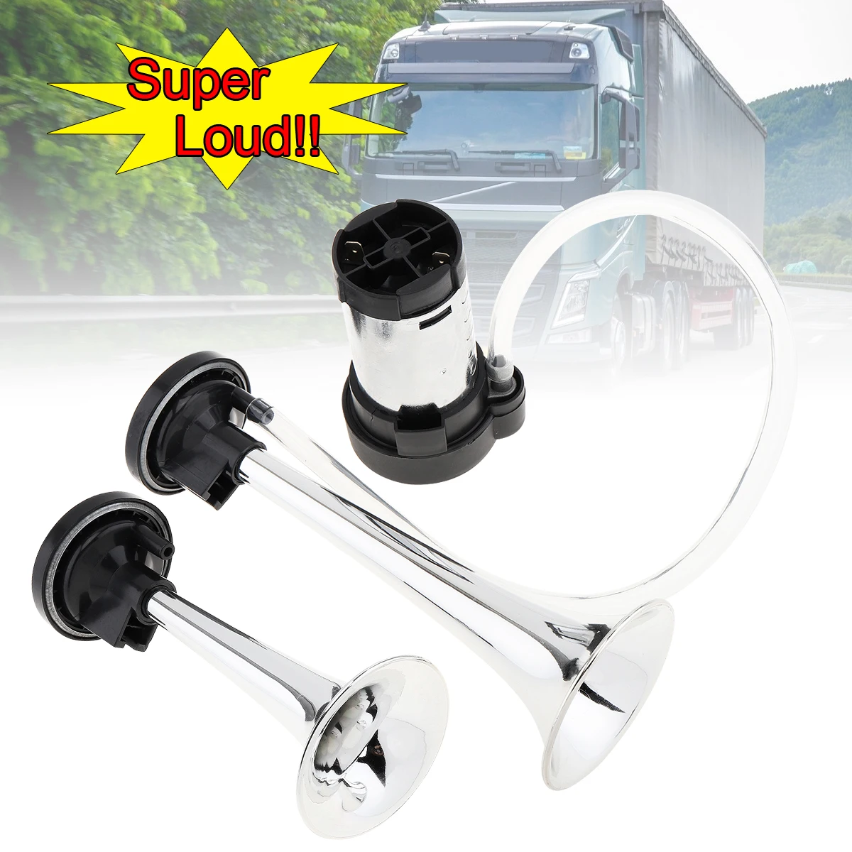 

12V 178dB Super Loud Dual Trumpet Car Air Horn Speaker Kits with Compressor for Cars Trucks Boats Motorcycles Vehicles