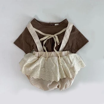 

Summer New Born Baby Suit Ifant Kids Baby Girl Clothes Set Short Sleeve Shirts + Strap Overalls Outfits Newborn Clothing