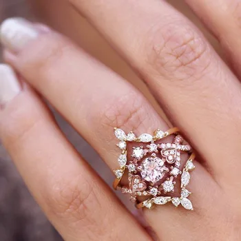 

Geometric Crystal Engagement Rings Women's Eternity Wedding Band Rings For Female Rose Gold Rings Fashion Jewelry Gifts Anillos