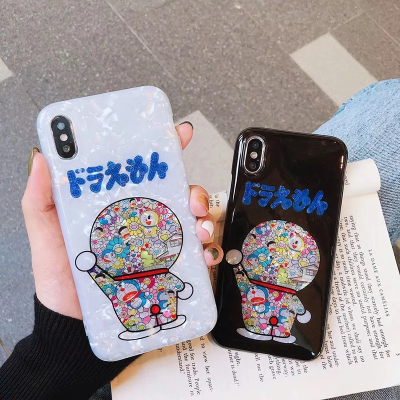 

Luxury shell marble Doraemon Sun flower soft silicon cover case for iphone 6 plus 7 8 8plus X XR XS MAX Glossy phone coque funda
