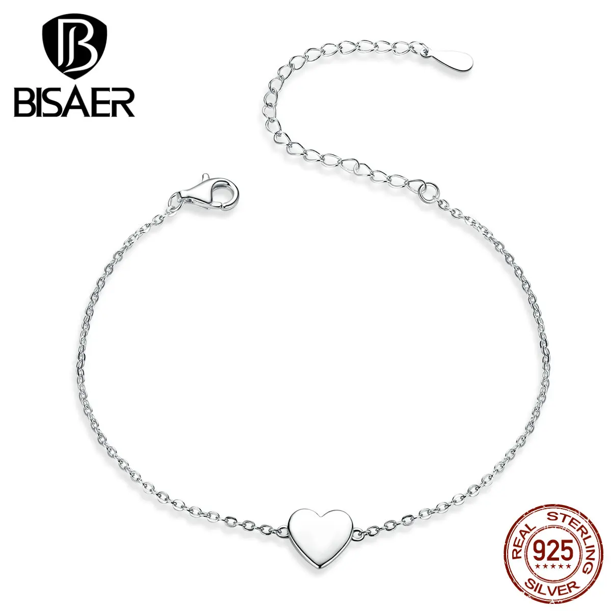

Heart Bracelets BISAER Original 925 Sterling Silver Love Heart Shape Chain Bracelets for Women Sterling Silver Jewelry ECB161
