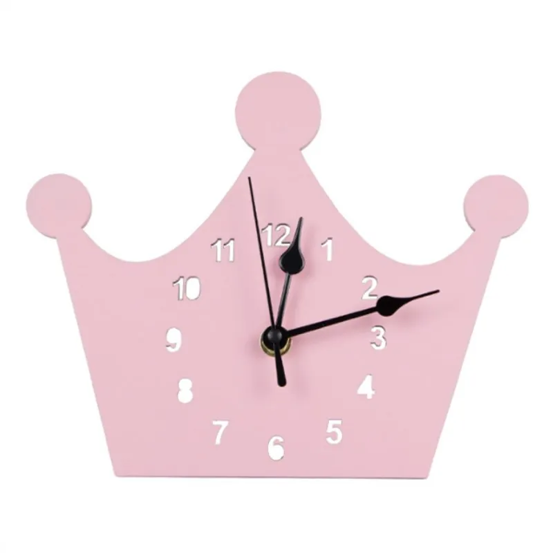 Pink Crown INS, скандинавские деревянные настенные часы с кроликом, лебедем, короной, облаком, украшения для детской комнаты, деревянные немые часы, фигурки, реквизит для фотосессии, декор для детской комнаты - Цвет: Pink Crown