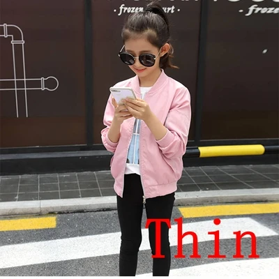 Pink Thin Плотная теплая зимняя куртка для девочек; Детские хлопковые однотонные куртки для девочек; пальто на молнии; одежда для малышей; Осенняя верхняя одежда для подростков - Color: Pink Thin