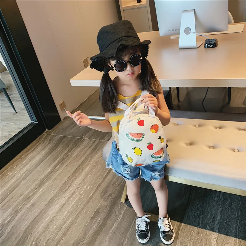 

Kindergarten School Bag 2019 Cartoon Cute Men And Women Baby Backpack Canvas Printed Cartoon Cute Fruit Wrapped