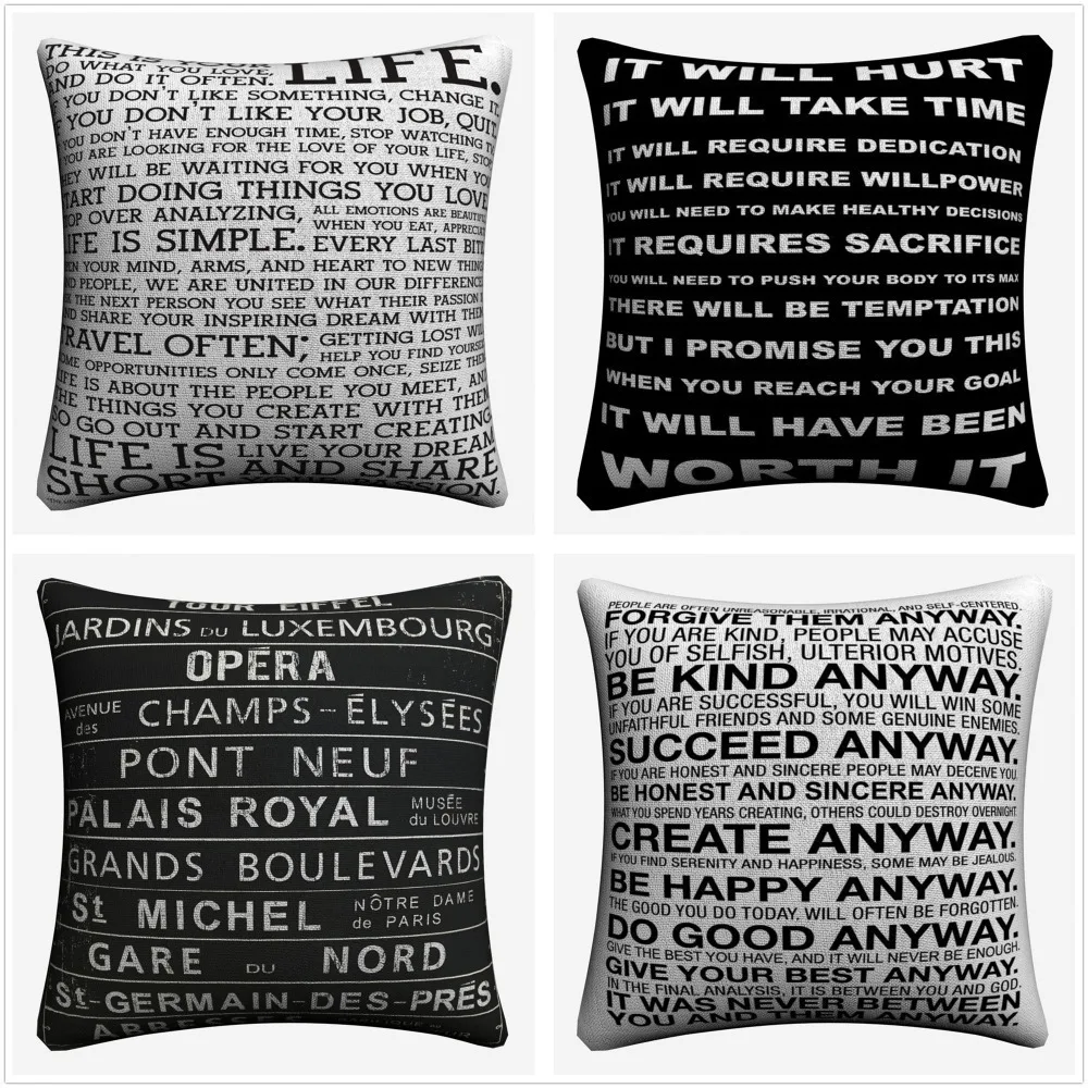 Best Retro Life Motivation Words Soft Cotton Linen Cushion Covers 45x45cm Vintage Pillowcase For Sofa Home Decoration Almofada