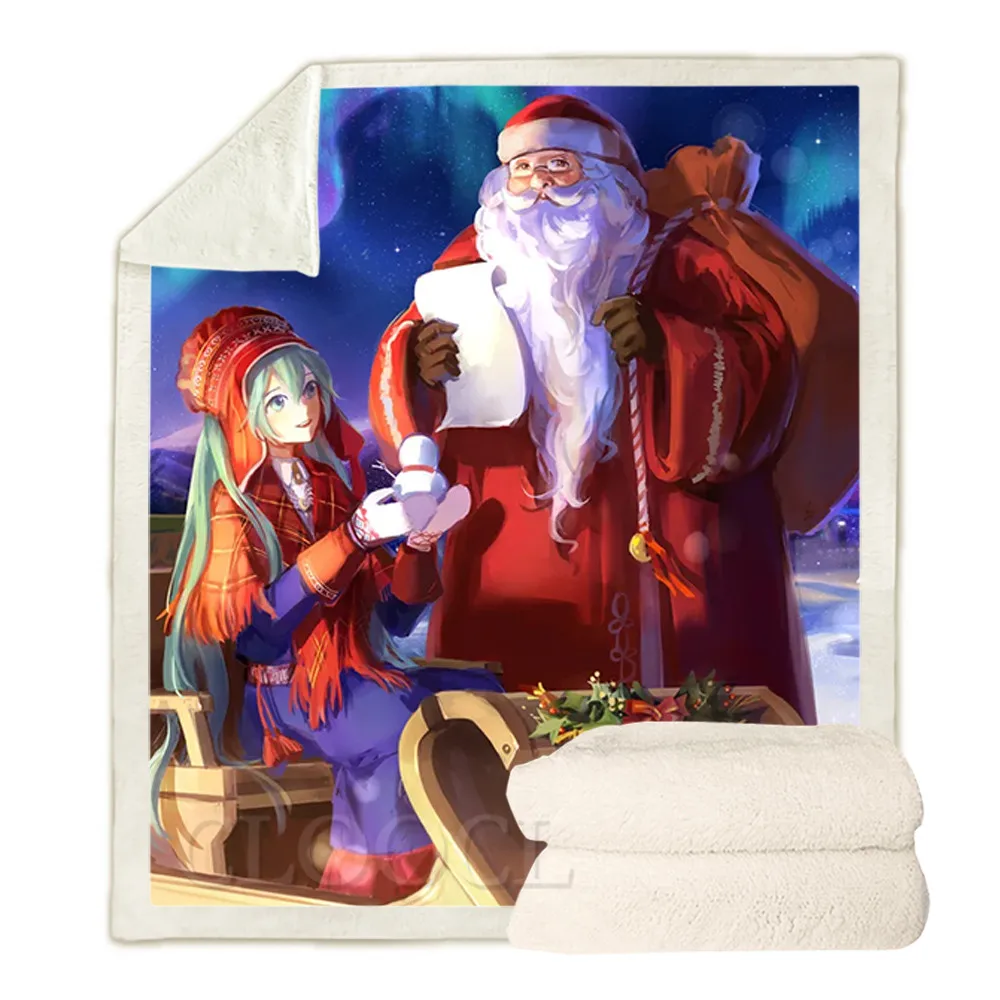 

HX Christmas Blankets Santa Claus With Cartoon Girl Merry Christmas Blanket Funny Fastival Plush Quilts Gifts For Kids