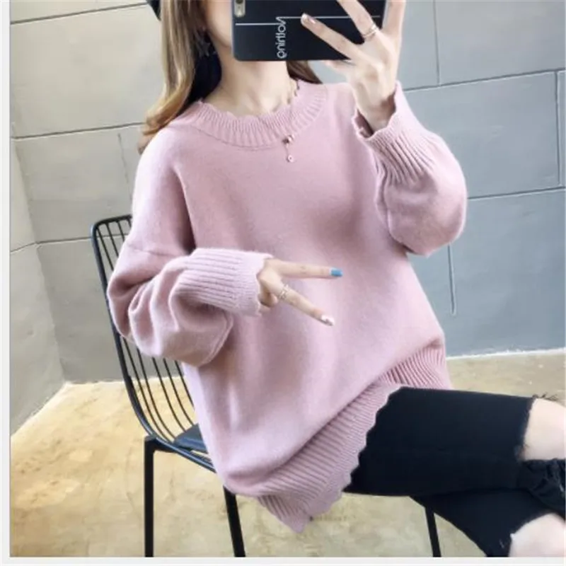 

New Arrival 2019 Women Sweater Pullovers Autumn Winter Loose Knitted Tops Jumper Pull Femme Plus Size Soft Knitwear Mujer M147
