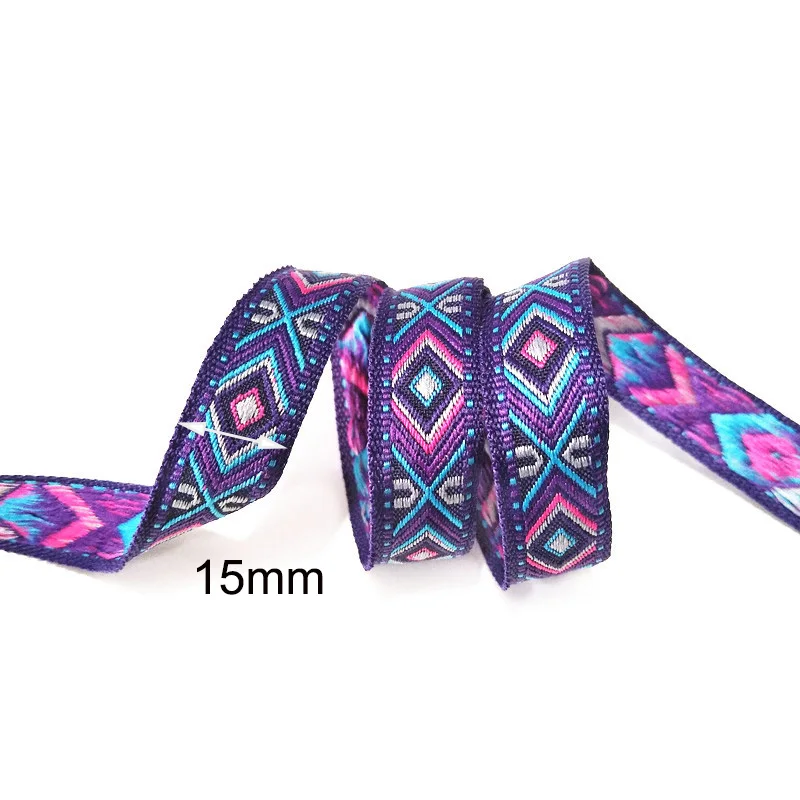 15mmpurple 15 ярдов 1,5/1,8 см жаккард с геометрическим узором ленты костюмы из сеточки Сумка ремень Декоративные ленты DIY Швейные аксессуары AP374 - Цвет: 15mmpurple