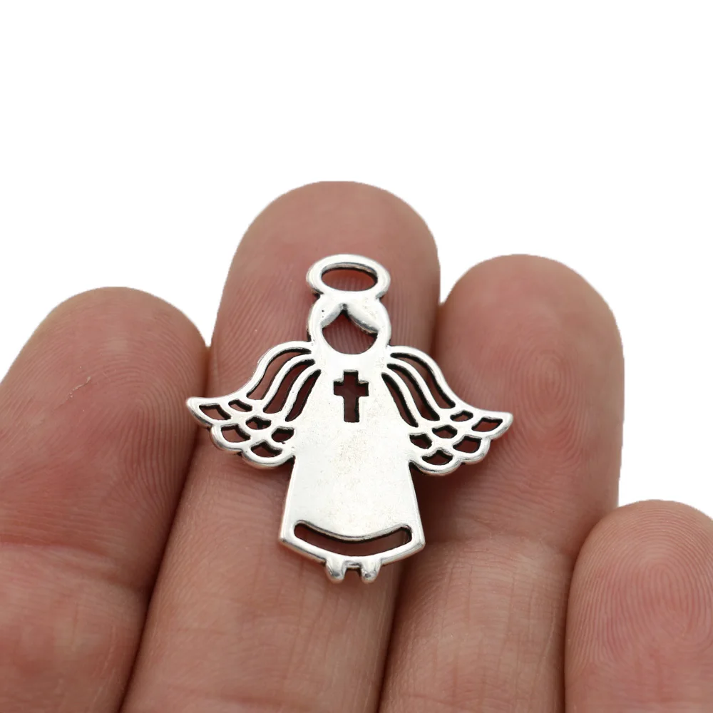 10pcs Tibetan Silver Plated Angel Charms Pendants for Bracelet Necklace Jewelry Making DIY Handmade 27x26mm | Украшения и