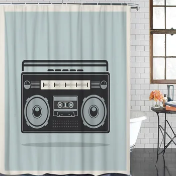 

Retro Style Black Noise Box Shower Curtain Waterproof Bathroom Shower Curtain With Hook Accessory Bathroom Accessories
