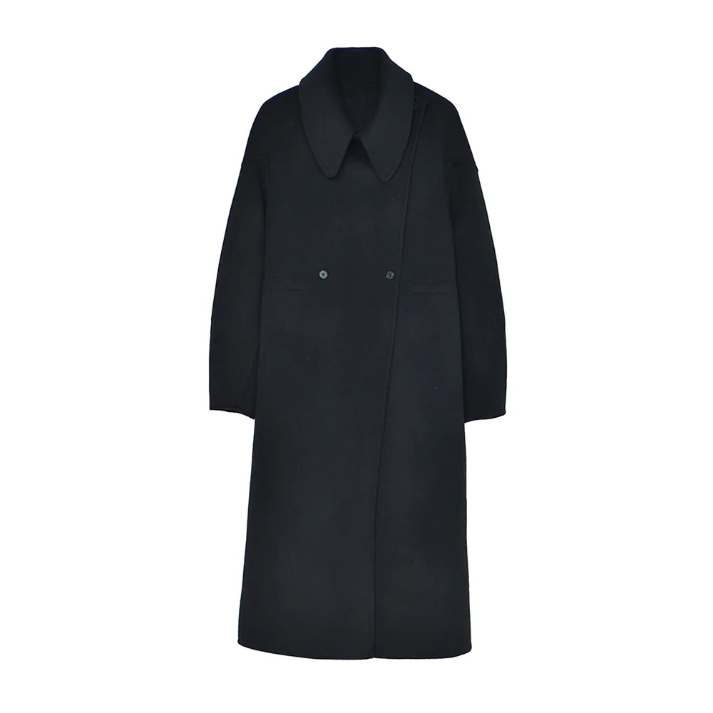 Черное шерстяное пальто, Осеннее шерстяное пальто, Дамское пальто большого размера, дизайнерское пальто с хвостом, Женское зимнее пальто среднего возраста, Модное Новое флисовое пальто