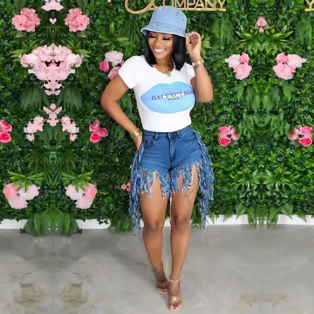 Women Summer Fringe Tassel Denim Shorts 