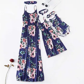 

2020 New Mother Daughter Dresses Mommy And Me Clothes Flower Mom Mum And Kids Dress Baby Girls Romper Family Matching Outfits