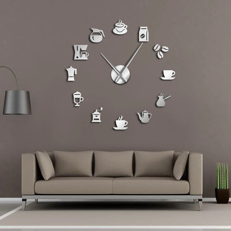 Мода-кафе Diy большие настенные часы без рамы гигантские настенные часы современный дизайн кафе кофейная кружка кофейные зерна Настенный