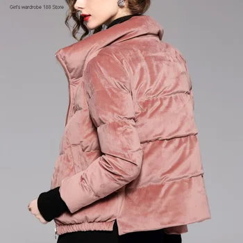 

Short down cotton-padded jacket 2020 new winter clothes short bread cotton-padded jacket gold velvet coat cotton-padded jacket
