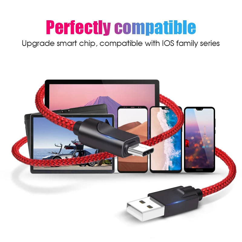 Для Тип usb C 2.5A Быстрый зарядный кабель 1 м для передачи данных в нейлоновой линией мобильный телефон Android кабели для быстрой зарядки Тип-C кабель для Xiaomi