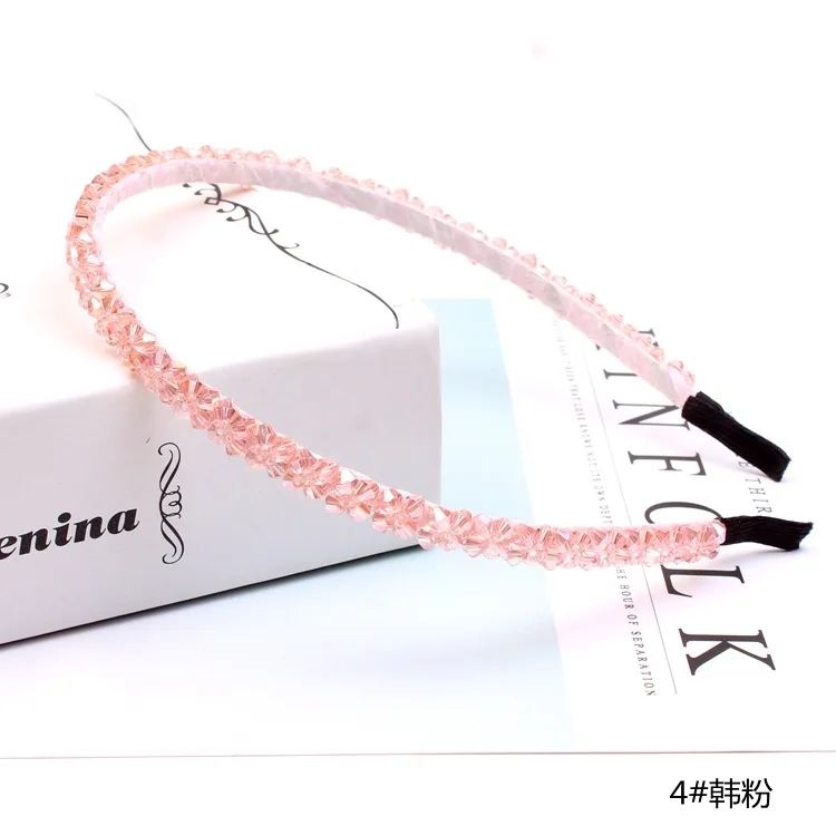pattern 3 pink Solid Color Luxury Rhinestone Headband Women Beads Bezel Hair Hoop Korea Hairband Girls Bride Wedding Hair Accessories - Цвет: pattern 3 pink
