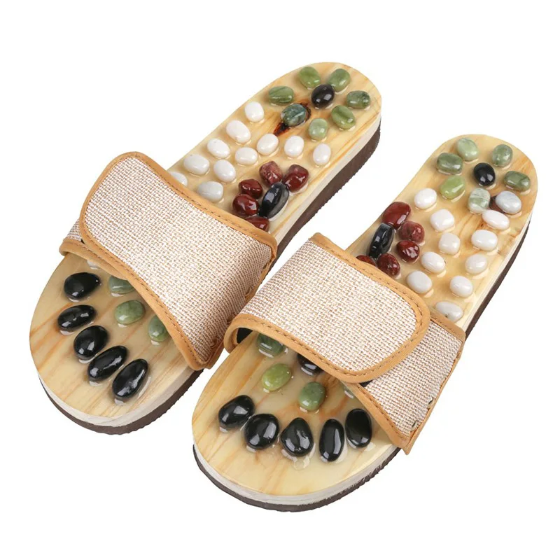 1 пара массажных тапочек Массажная обувь для ног Shiatsu расслабляющие сандалии с булыжником камни FDX99